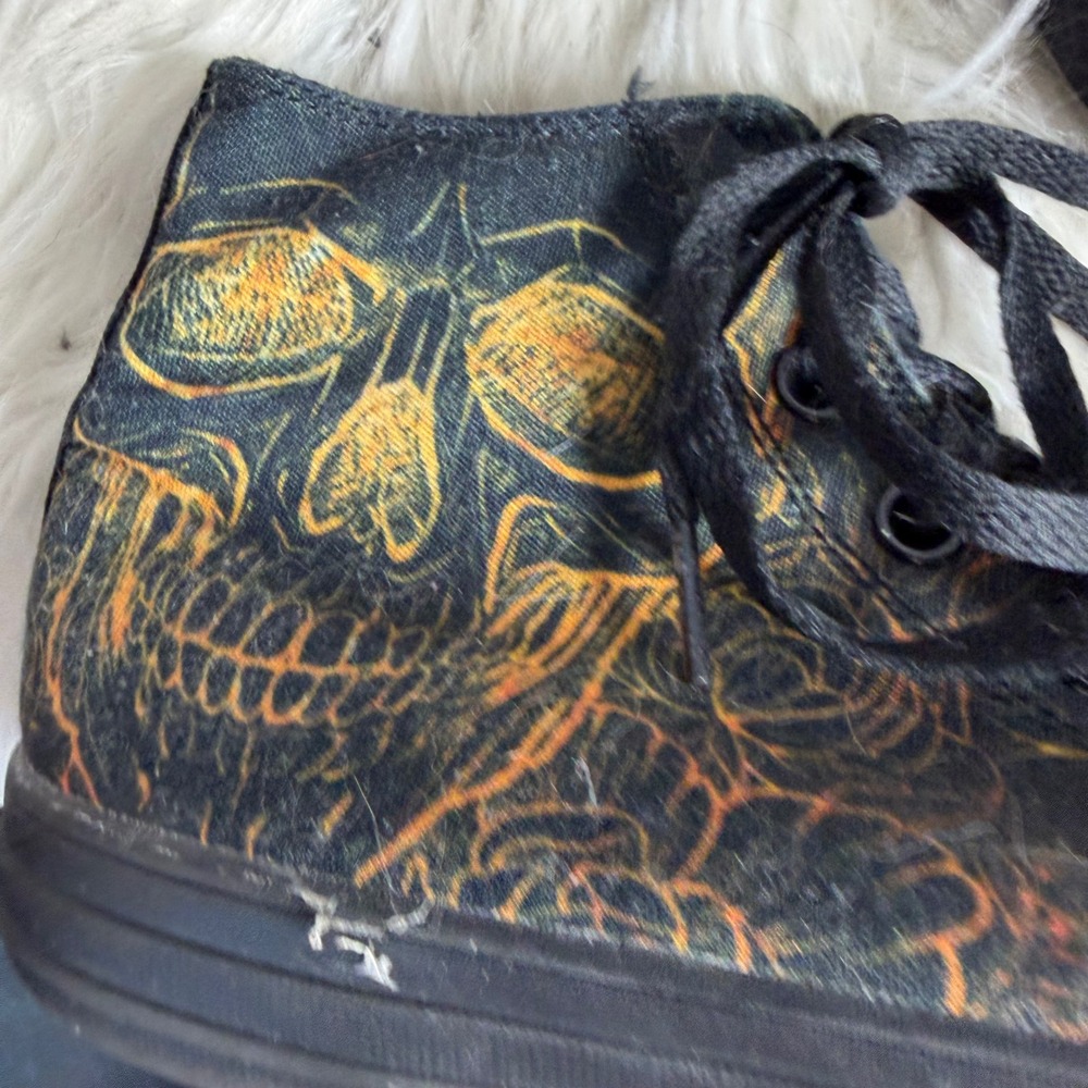 RAAD Shop Skull Graphic High Top Sneakers Black Orange Mens 8.5 Womens 10 EU 42 - Picture 3 of 8